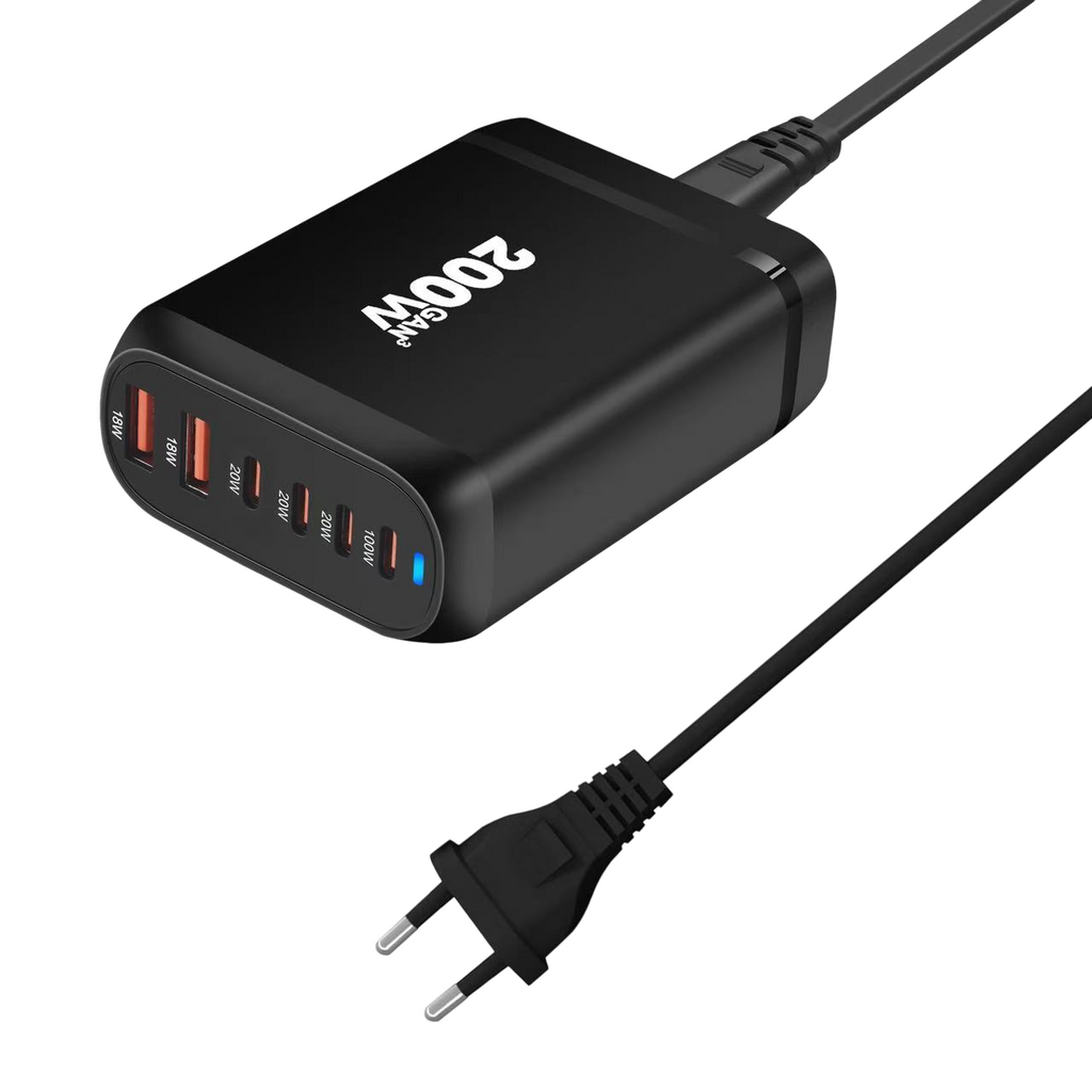 200W Adapter with EU Plug - 4-Type-C / 2-Type-A