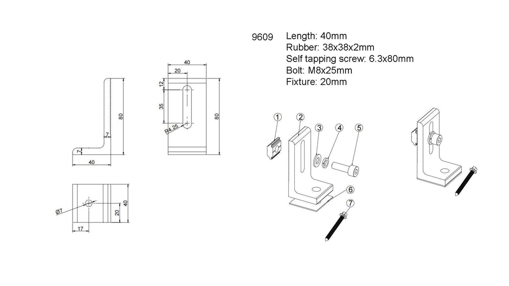 L Foot With M8*25mm+Rubber Pad+Screw - product view