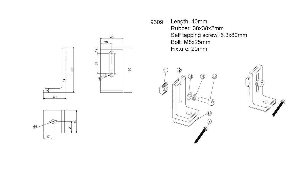 L Foot With M8*25mm+Rubber Pad+Screw - product view