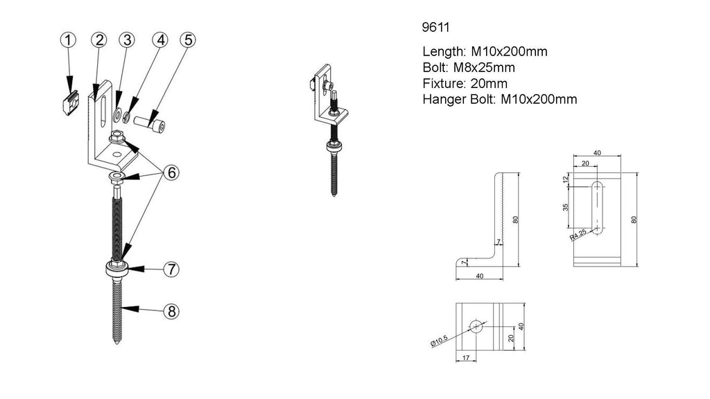 Hanger Bolt with L-Foot - product view