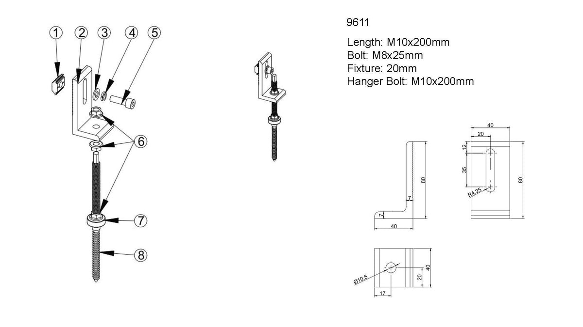 Hanger Bolt with L-Foot - product view