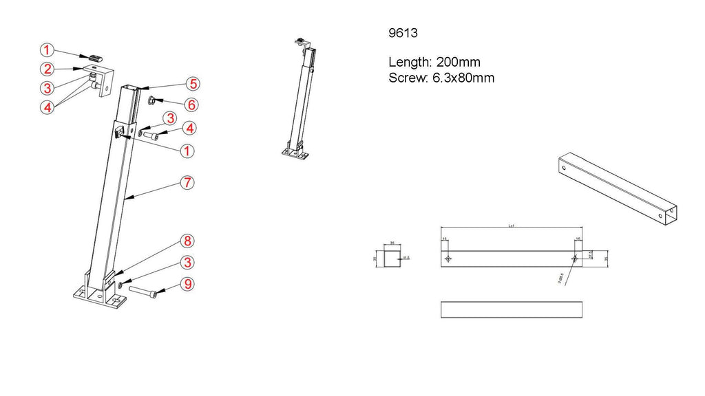 Adjustable Rear Leg 10-15° 200mm - image 4