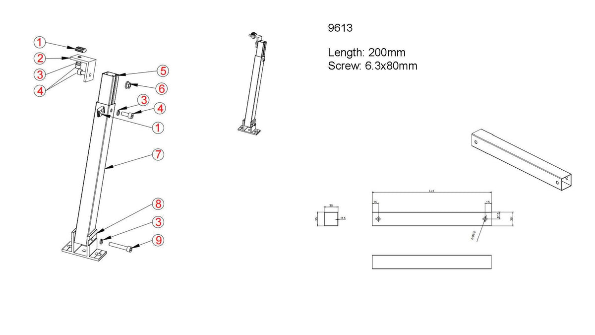 Adjustable Rear Leg 10-15° 200mm - image 4