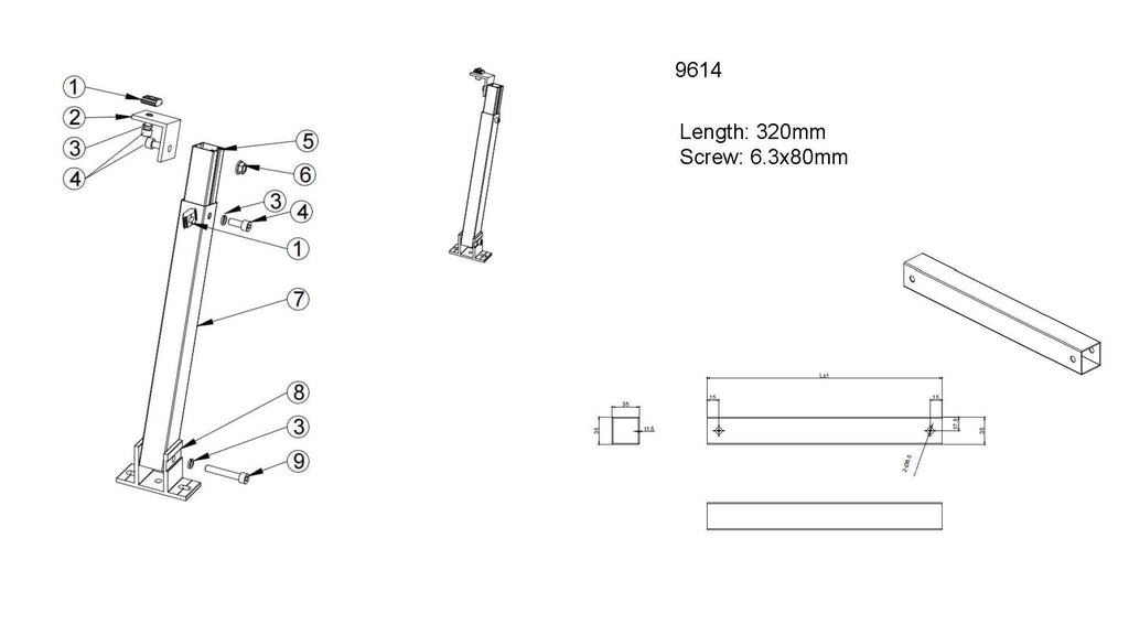 Adjustable Rear Leg 15-30° 320mm - product view
