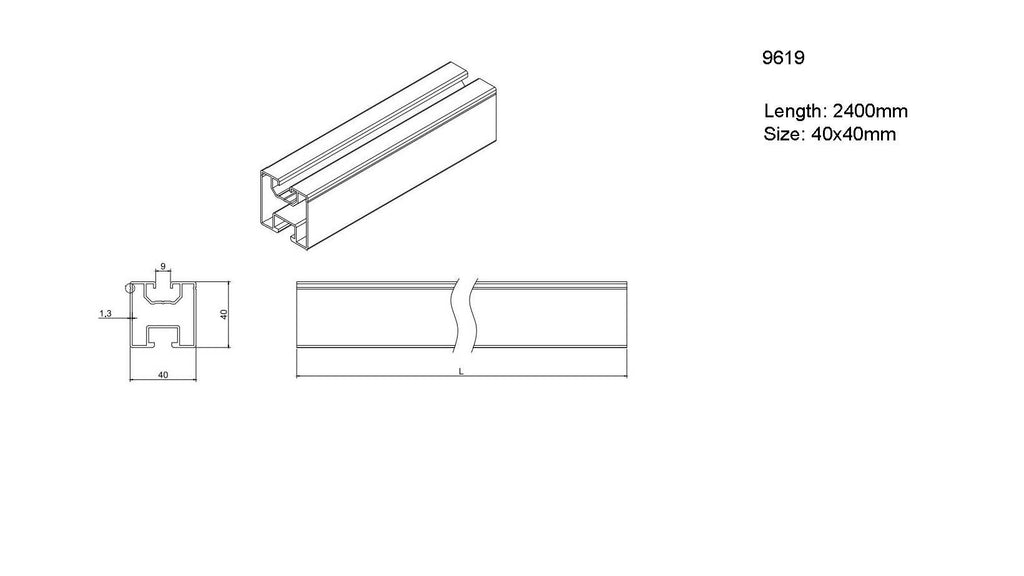 Aluminium Silver Rail R13 2400mm - product view