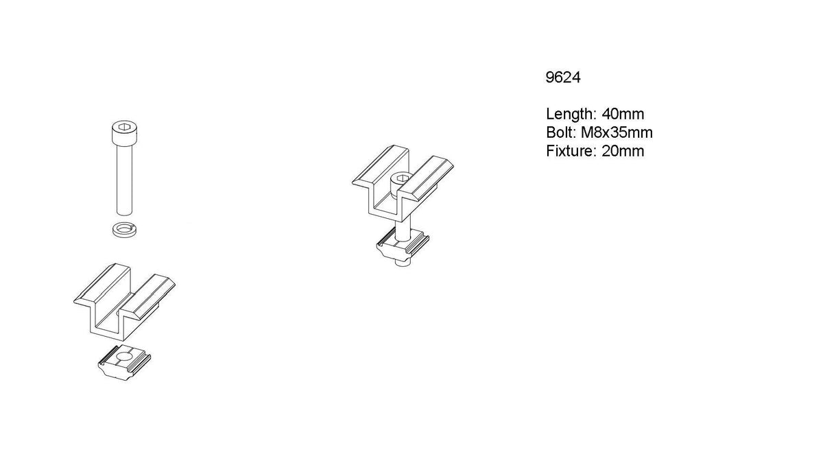 Bolt + Fixture M8*35mm for Solar Panel 30mm High - product view